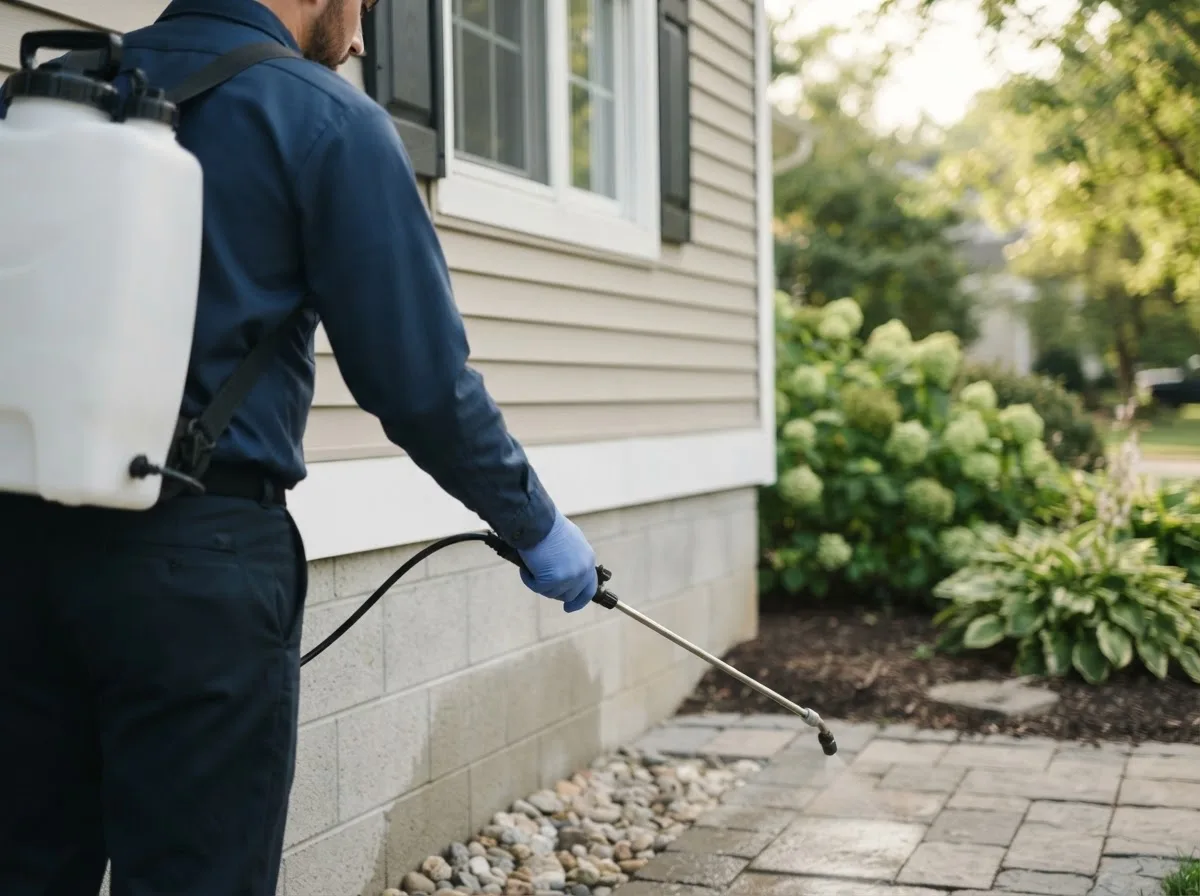 Pest control technician inspecting a home in Russell, PA
